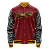 Custom Crimson Black Solid Color Varsity Letterman Jacket JA02240617KZ532