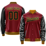 Custom Crimson Black Solid Color Varsity Letterman Jacket