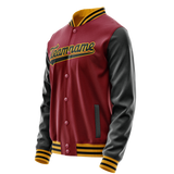 Custom Crimson Black Solid Color Varsity Letterman Jacket JA02240617KZ532