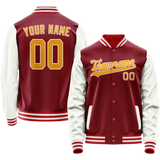 Custom Crimson White Solid Color Varsity Letterman Jacket