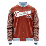 Custom Texas-Orange White Solid Color Varsity Letterman Jacket JA02240617JG434