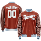 Custom Texas-Orange White Solid Color Varsity Letterman Jacket JA02240617JG434