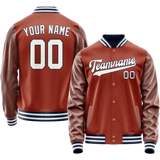 Custom Texas-Orange White Solid Color Varsity Letterman Jacket