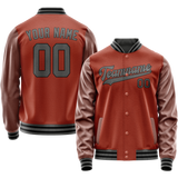Custom Texas-Orange Gray Solid Color Varsity Letterman Jacket