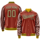 Custom Texas-Orange Old-Gold Solid Color Varsity Letterman Jacket