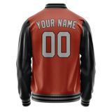 Custom Texas-Orange Black Solid Color Varsity Letterman Jacket JA02240617JG431