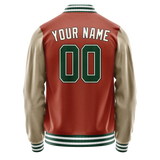 Custom Texas-Orange Cream Solid Color Varsity Letterman Jacket JA02240617JG432