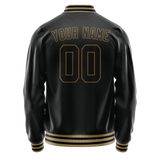 Custom Black Old-Gold Solid Color Varsity Letterman Jacket JA02240617XF001
