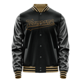 Custom Black Old-Gold Solid Color Varsity Letterman Jacket JA02240617XF001