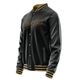 Custom Black Old-Gold Solid Color Varsity Letterman Jacket JA02240617XF001