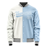 Custom White Light-Blue Split Varsity Letterman Jacket JA02240617LH454