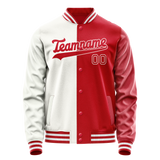 Custom White Red Split Varsity Letterman Jacket JA02240617LH455