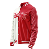 Custom White Red Split Varsity Letterman Jacket JA02240617LH455