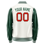 Custom White Kelly-Green Solid Color Varsity Letterman Jacket JA02240617LH471
