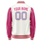 Custom White Pink Solid Color Varsity Letterman Jacket JA02240617LH468