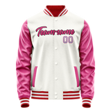 Custom White Pink Solid Color Varsity Letterman Jacket JA02240617LH468