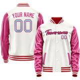 Custom White Pink Solid Color Varsity Letterman Jacket