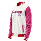 Custom White Pink Solid Color Varsity Letterman Jacket JA02240617LH468