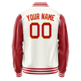Custom White Red Solid Color Varsity Letterman Jacket JA02240617LH476