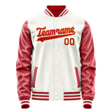 Custom White Red Solid Color Varsity Letterman Jacket JA02240617LH476