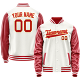 Custom White Red Solid Color Varsity Letterman Jacket