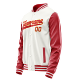Custom White Red Solid Color Varsity Letterman Jacket JA02240617LH476
