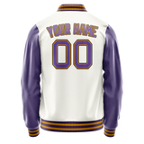 Custom White Purple Solid Color Varsity Letterman Jacket JA02240617LH472