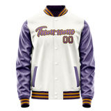 Custom White Purple Solid Color Varsity Letterman Jacket JA02240617LH472