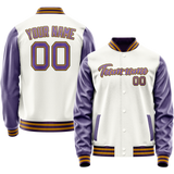 Custom White Purple Solid Color Varsity Letterman Jacket