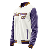 Custom White Purple Solid Color Varsity Letterman Jacket JA02240617LH472