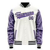 Custom White Purple Solid Color Varsity Letterman Jacket JA02240617LH466