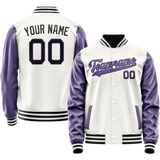 Custom White Purple Solid Color Varsity Letterman Jacket