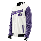 Custom White Purple Solid Color Varsity Letterman Jacket JA02240617LH466