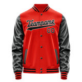Custom Orange Black Solid Color Varsity Letterman Jacket JA02240617XE354