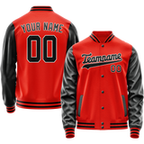 Custom Orange Black Solid Color Varsity Letterman Jacket