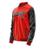 Custom Orange Black Solid Color Varsity Letterman Jacket JA02240617XE354