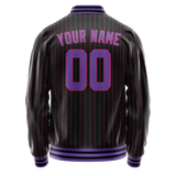 Custom Black Purple Pink Pinstripe Varsity Letterman Jacket JA02240617HF055