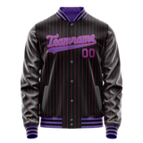 Custom Black Purple Pink Pinstripe Varsity Letterman Jacket JA02240617HF055