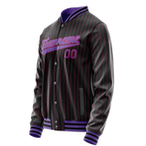 Custom Black Purple Pink Pinstripe Varsity Letterman Jacket JA02240617HF055