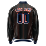 Custom Black Royal Orange Pinstripe Varsity Letterman Jacket JA02240617HF035