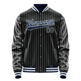 Custom Black Royal White Pinstripe Varsity Letterman Jacket JA02240617HF057