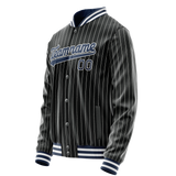 Custom Black Royal White Pinstripe Varsity Letterman Jacket JA02240617HF057