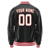 Custom Black Orange White Pinstripe Varsity Letterman Jacket JA02240617HF038