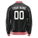 Custom Black White Gray Pinstripe Varsity Letterman Jacket JA02240617HF047