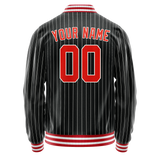 Custom Black Orange Gray Pinstripe Varsity Letterman Jacket JA02240617HF037