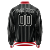 Custom Black White White Pinstripe Varsity Letterman Jacket JA02240617HF043