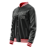 Custom Black White White Pinstripe Varsity Letterman Jacket JA02240617HF043