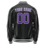 Custom Black Purple Gray Pinstripe Varsity Letterman Jacket JA02240617HF049