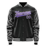 Custom Black Purple Gray Pinstripe Varsity Letterman Jacket JA02240617HF049
