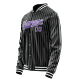 Custom Black Purple Gray Pinstripe Varsity Letterman Jacket JA02240617HF049